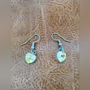 Heart-Shaped Multiangle Faceted Clear  Crystal Hanging Earrings Playful Colors